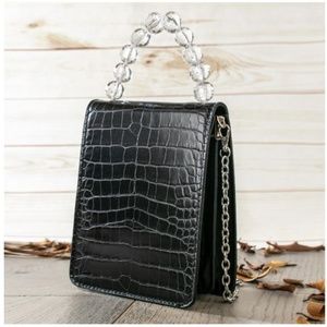 Vegan Leather Croc Clutch Bag with Beads Handle